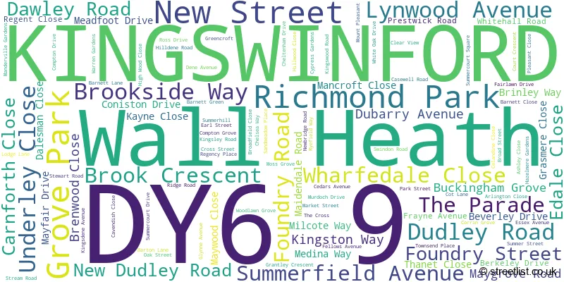 A word cloud for the DY6 9 postcode